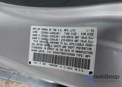 2005 Honda Cr-V Ex z USA, uszkodzony, nr VIN SHSRD77895U320984